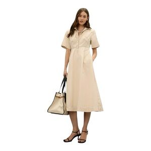 Rosetta Getty Midi Shirt Dress Short Sleeve in Beige Cotton Twill Size 6